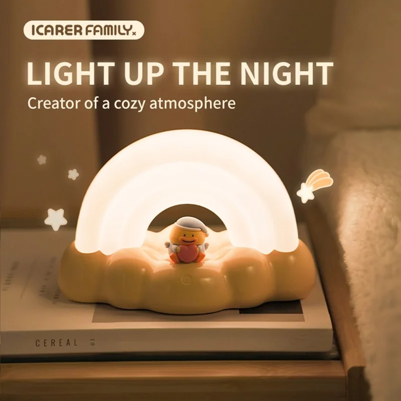 ICARER FAMILY Rainbow Night Light Touch Sensor Bedside Lamp 3 Lighting Modes For Bedroom - Yellow