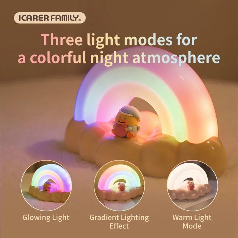 ICARER FAMILY Rainbow Night Light Touch Sensor Bedside Lamp 3 Lighting Modes For Bedroom - Yellow