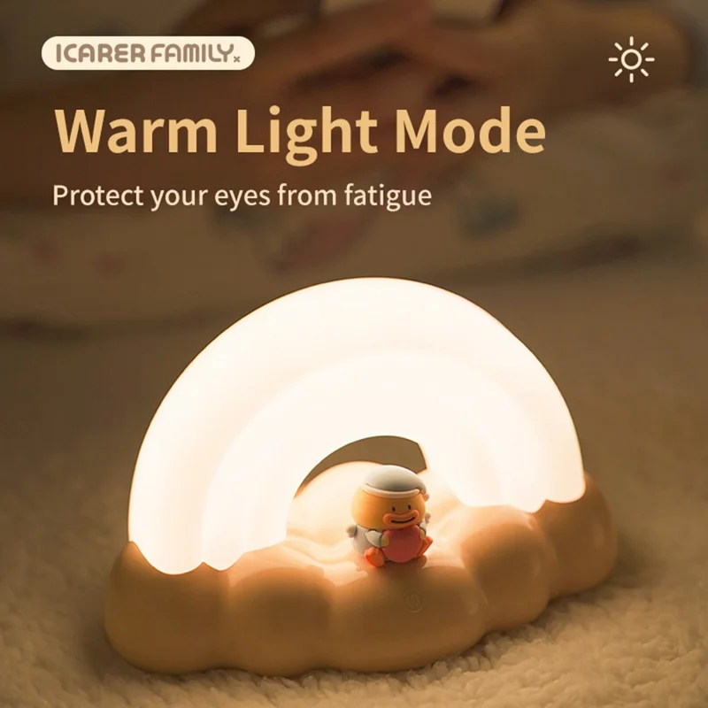 ICARER FAMILY Rainbow Night Light Touch Sensor Bedside Lamp 3 Lighting Modes For Bedroom - Yellow