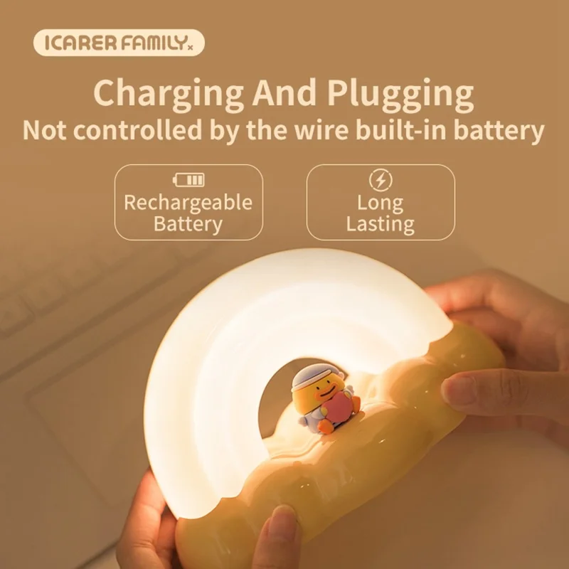 ICARER FAMILY Rainbow Night Light Touch Sensor Bedside Lamp 3 Lighting Modes For Bedroom - Yellow