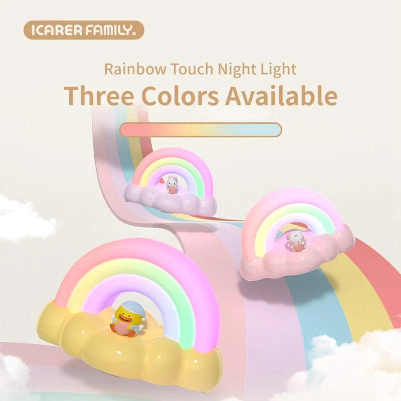 ICARER FAMILY Rainbow Night Light Touch Sensor Bedside Lamp 3 Lighting Modes For Bedroom - Yellow