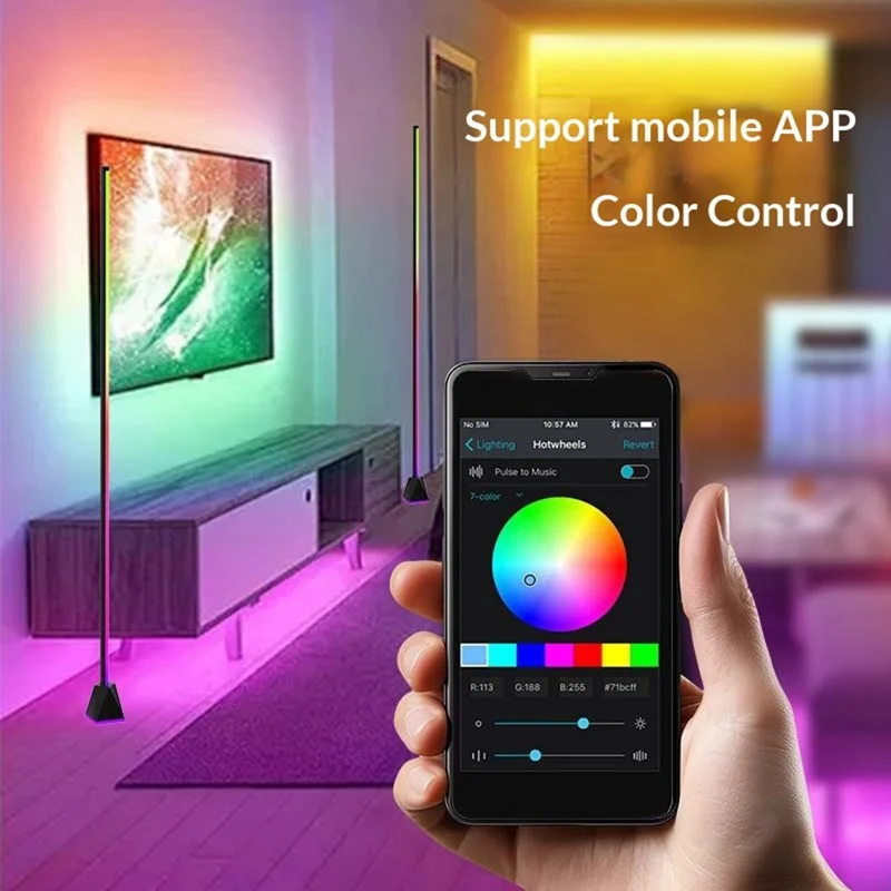 154cm 4-section RGB Ambient Floor Lamp Light Strip Bluetooth-compatible App / Remote Control Corner Lamp for Living Room Bedroom