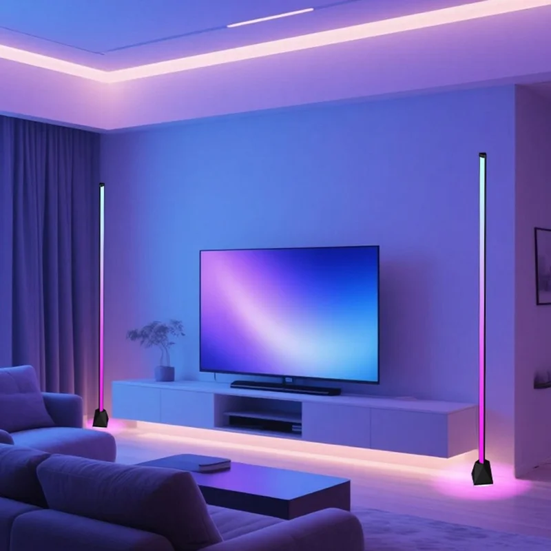154cm 4-section RGB Ambient Floor Lamp Light Strip Bluetooth-compatible App / Remote Control Corner Lamp for Living Room Bedroom