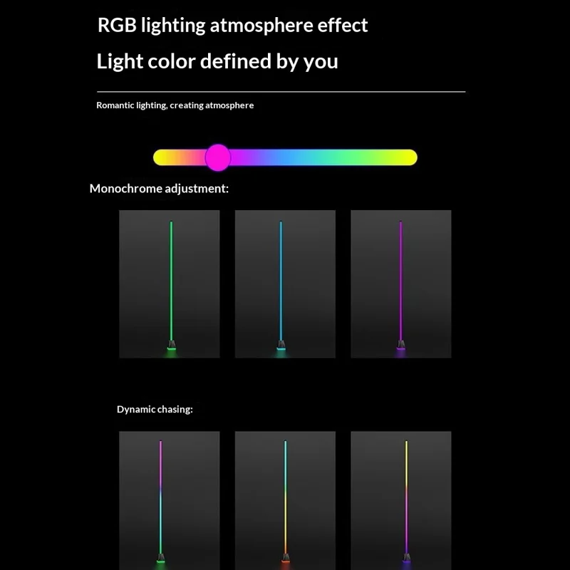 154cm 4-section RGB Ambient Floor Lamp Light Strip Bluetooth-compatible App / Remote Control Corner Lamp for Living Room Bedroom