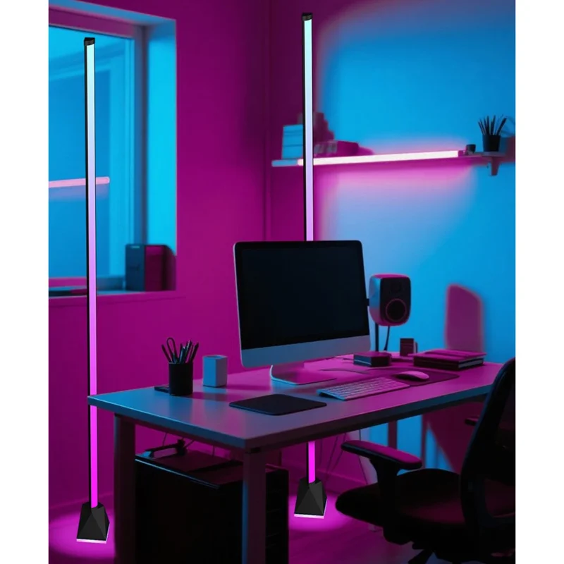 154cm 4-section RGB Ambient Floor Lamp Light Strip Bluetooth-compatible App / Remote Control Corner Lamp for Living Room Bedroom