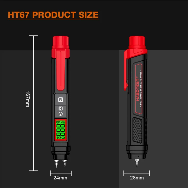 HABOTEST HT67 Träfuktmätare Digital Fukt-detektor för Trä Vägg Cement Material