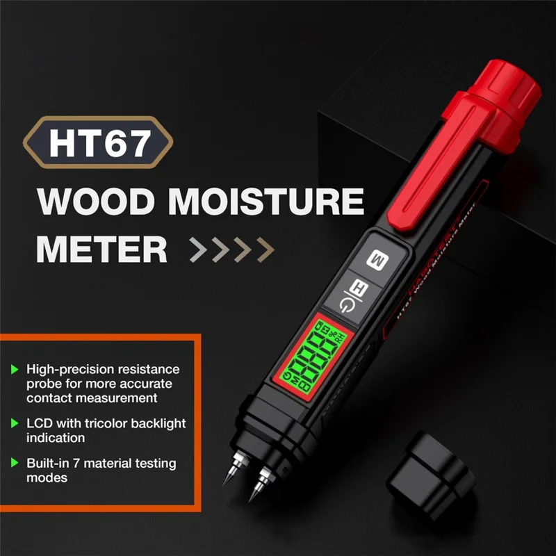 HABOTEST HT67 Träfuktmätare Digital Fukt-detektor för Trä Vägg Cement Material