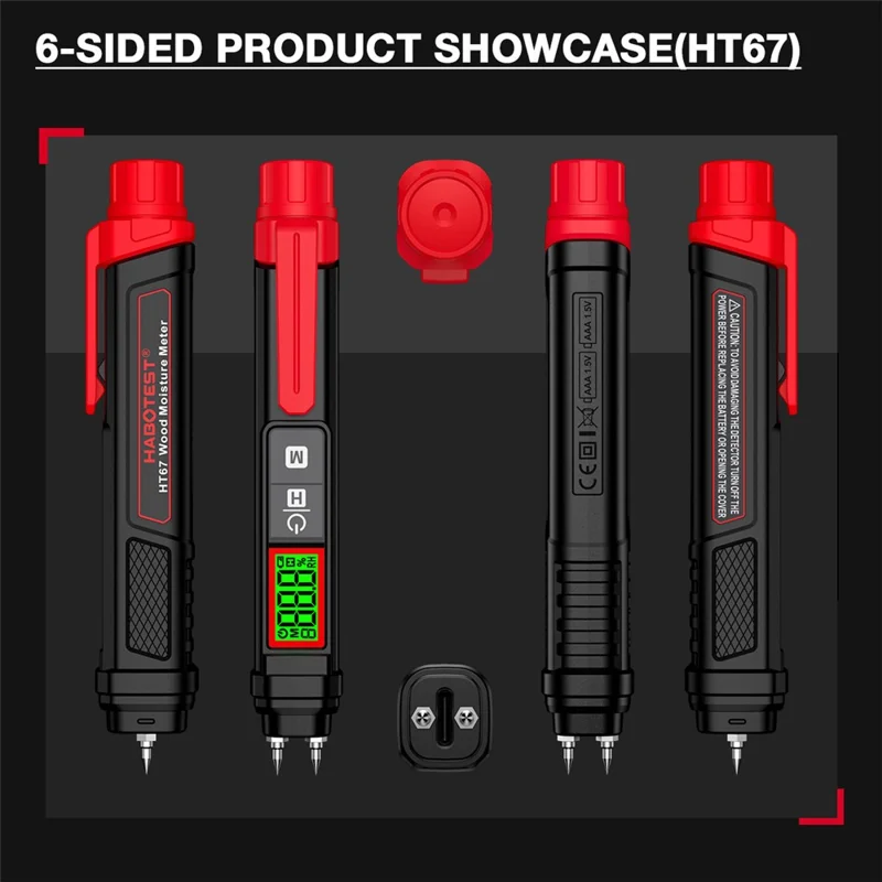 HABOTEST HT67 Träfuktmätare Digital Fukt-detektor för Trä Vägg Cement Material
