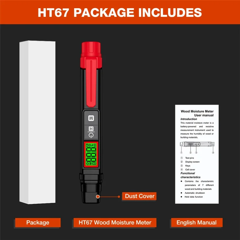 HABOTEST HT67 Träfuktmätare Digital Fukt-detektor för Trä Vägg Cement Material