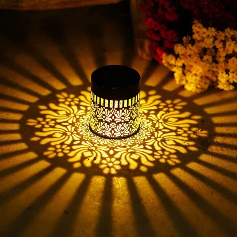 Solbelystning för utomhus, vattentät med mandalaprojektion, rörelsesensor, trädgårdslampa - Svart