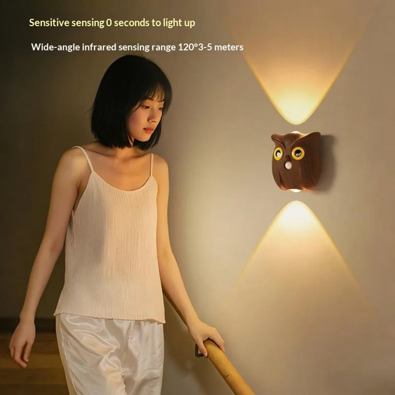 Owl Motion Sensor Night Light Magnetic Rechargeable Wall Light for Hallway Corridor - White