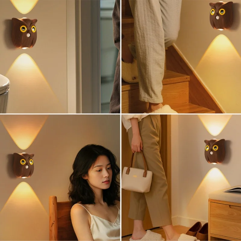 Owl Motion Sensor Night Light Magnetic Rechargeable Wall Light for Hallway Corridor - White
