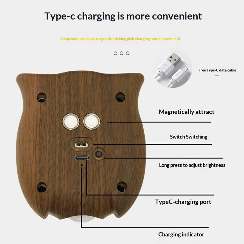 Owl Motion Sensor Night Light Magnetic Rechargeable Wall Light for Hallway Corridor - White