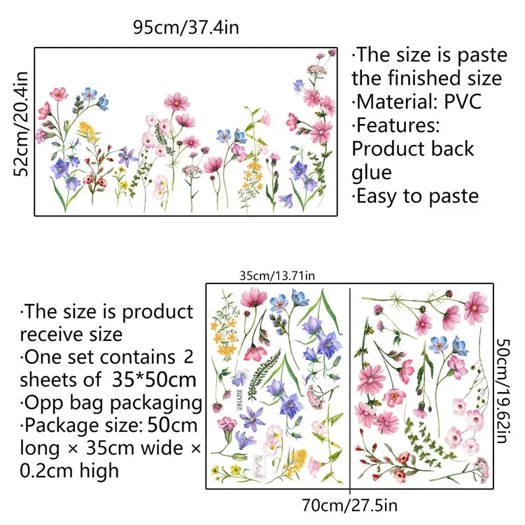 DZY187 2pcs / Set Blumenpflanze Wanddekoraufkleber Wohnzimmer Kindergärtner Tapete Tapete (keine EN71 -zertifizierung)