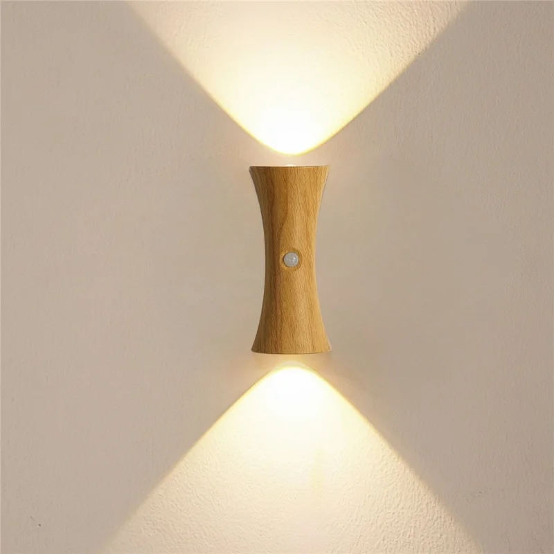 Motion Sensor Night Light Cordless Magnetic Wall Light Dimmable LED Lamp for Bedroom Staircase Hallway - Light Wood Grain