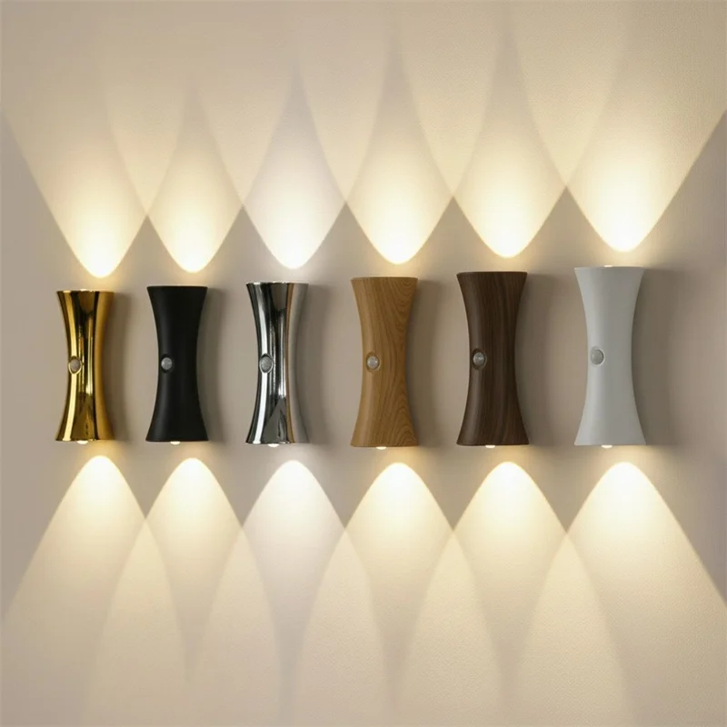 Motion Sensor Night Light Cordless Magnetic Wall Light Dimmable LED Lamp for Bedroom Staircase Hallway - Light Wood Grain