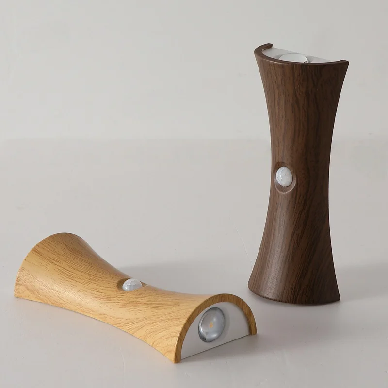 Motion Sensor Night Light Cordless Magnetic Wall Light Dimmable LED Lamp for Bedroom Staircase Hallway - Light Wood Grain