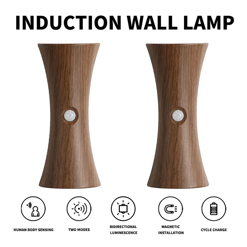 Motion Sensor Night Light Cordless Magnetic Wall Light Dimmable LED Lamp for Bedroom Staircase Hallway - Light Wood Grain