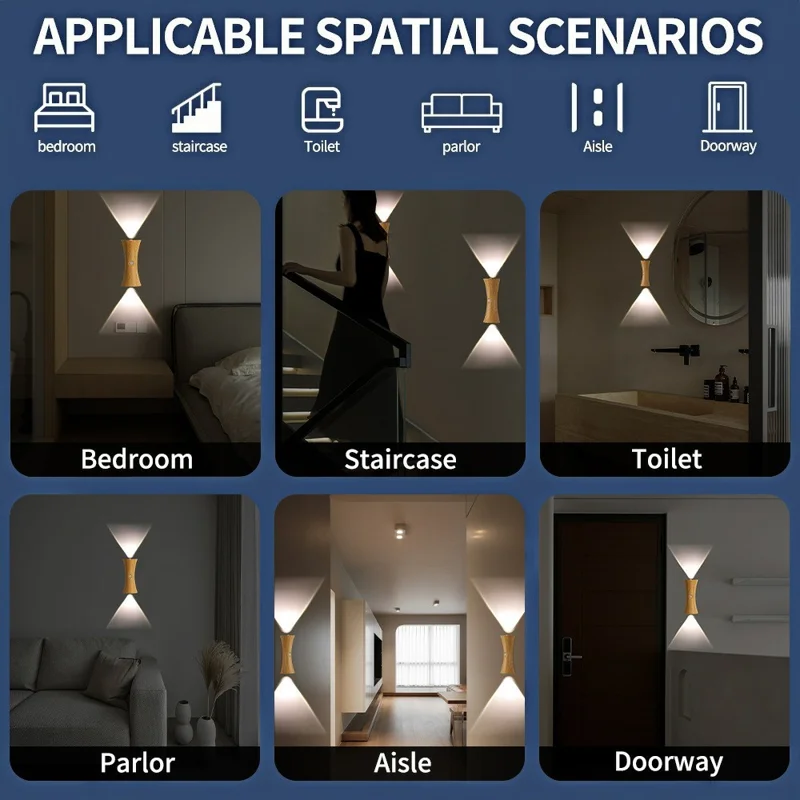 Motion Sensor Night Light Cordless Magnetic Wall Light Dimmable LED Lamp for Bedroom Staircase Hallway - Light Wood Grain