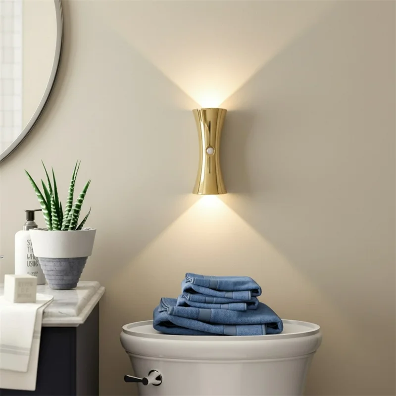 Motion Sensor Night Light Cordless Magnetic Wall Light Dimmable LED Lamp for Bedroom Staircase Hallway - Light Wood Grain