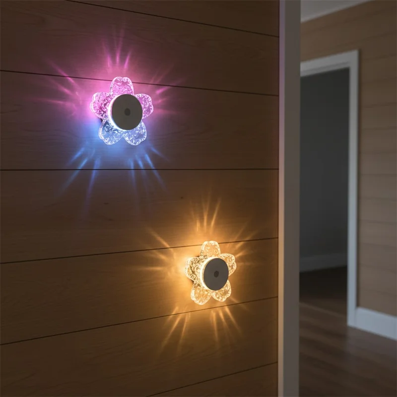 Cherry Blossom Shaped Night Light Motion Sensor Magnetic Base 3 Color Adjustable Ambient Wall Light