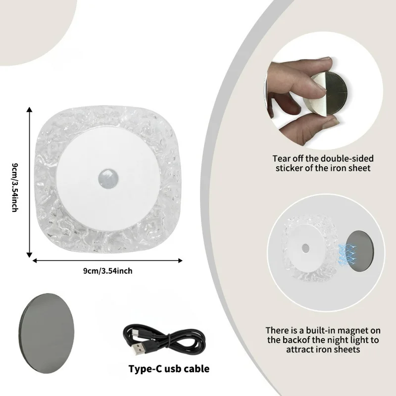 Square Night Light Motion Sensor Magnetic Base 3 Color Adjustable Ambient Wall Light - Matte / White Core