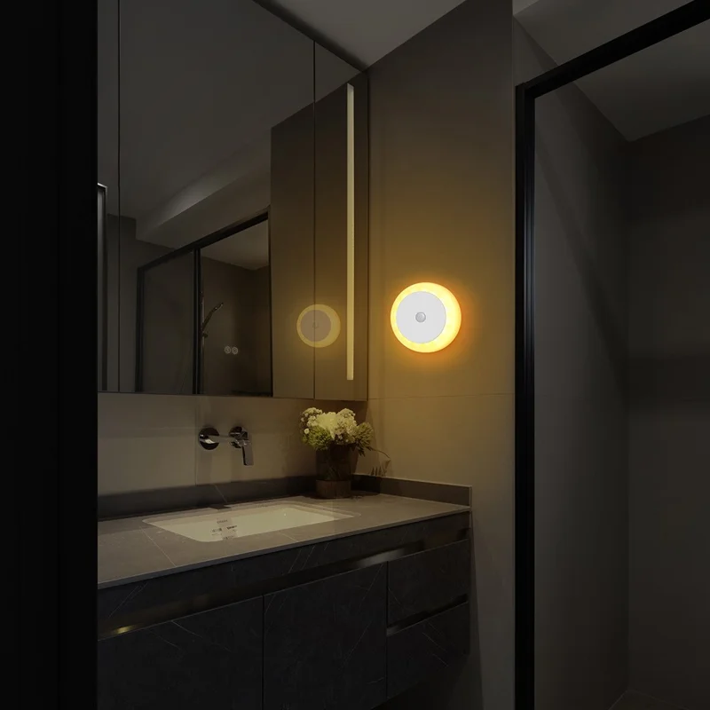 Round Wall Light Rechargeable Motion Sensor 3-Color Dimming LED Night Light with Magnetic Base - White