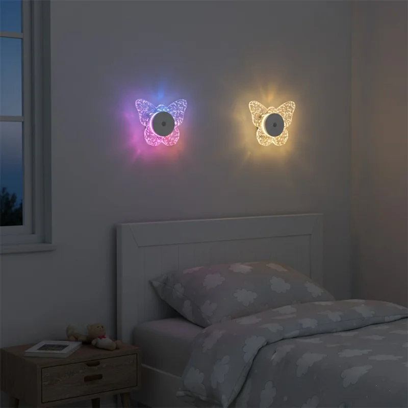 Butterfly Shaped Wall Light Motion Sensor Rechargeable 3-Color Dimmable Night Light Magnetic Base
