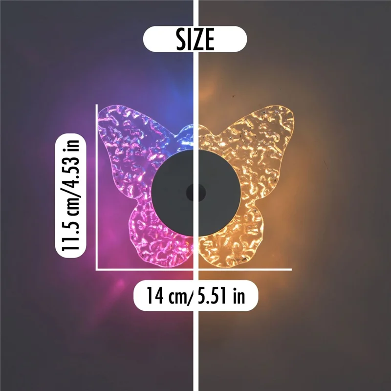 Butterfly Shaped Wall Light Motion Sensor Rechargeable 3-Color Dimmable Night Light Magnetic Base