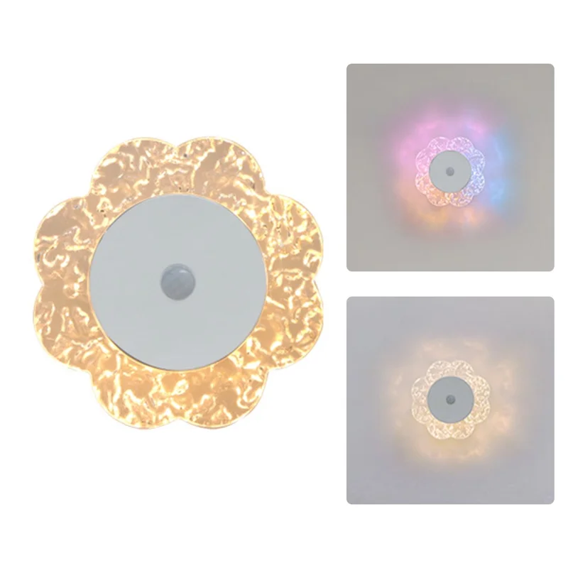 Flower Shaped Wall Light Rechargeable Motion Sensor 3-Color Modes Night Light with Magnetic Base
