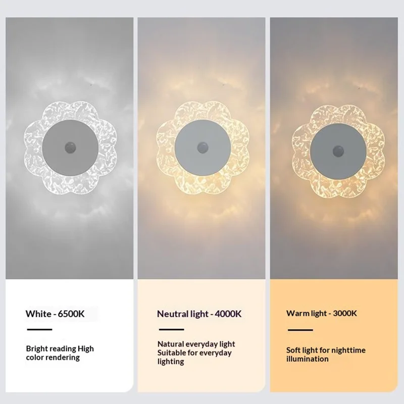 Flower Shaped Wall Light Rechargeable Motion Sensor 3-Color Modes Night Light with Magnetic Base