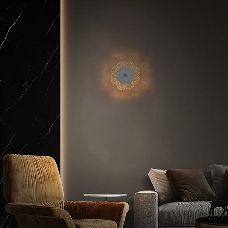 Flower Shaped Wall Light Rechargeable Motion Sensor 3-Color Modes Night Light with Magnetic Base