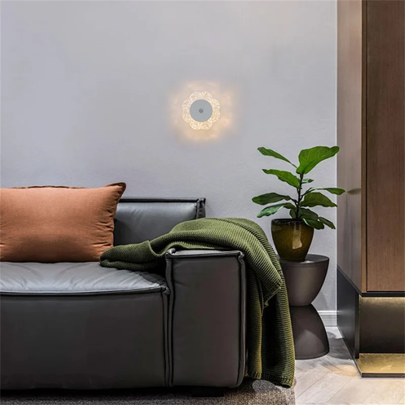 Flower Shaped Wall Light Rechargeable Motion Sensor 3-Color Modes Night Light with Magnetic Base