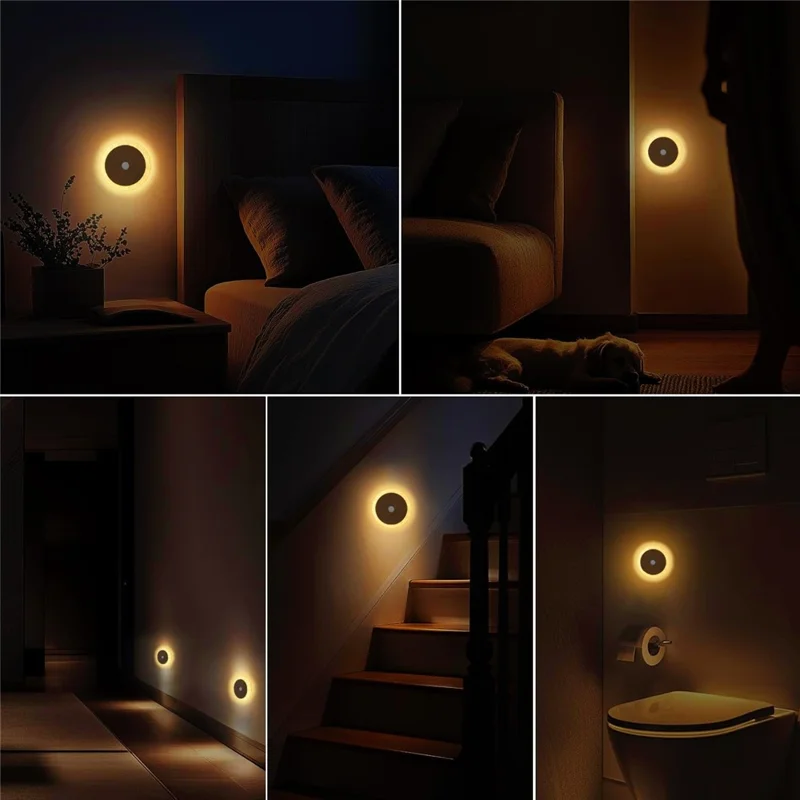 Smart Motion Sensor Night Light 3-Color Dimming Rechargeable LED Wall Lamp with Magnetic Base for Bedroom Hallway - Deep Wood Grain