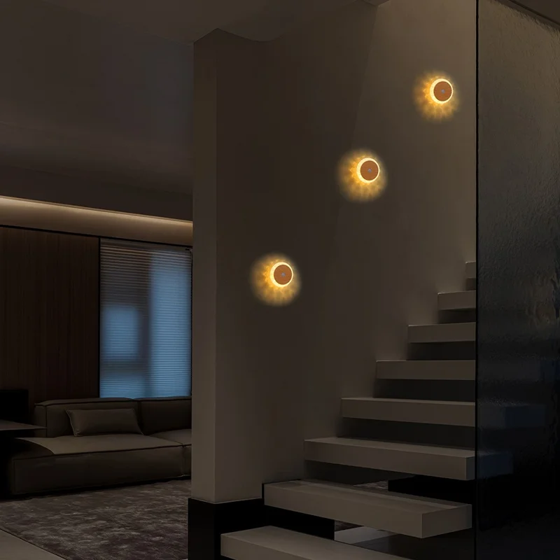 Smart Motion Sensor Night Light 3-Color Dimming Rechargeable LED Wall Lamp with Magnetic Base for Bedroom Hallway - Deep Wood Grain