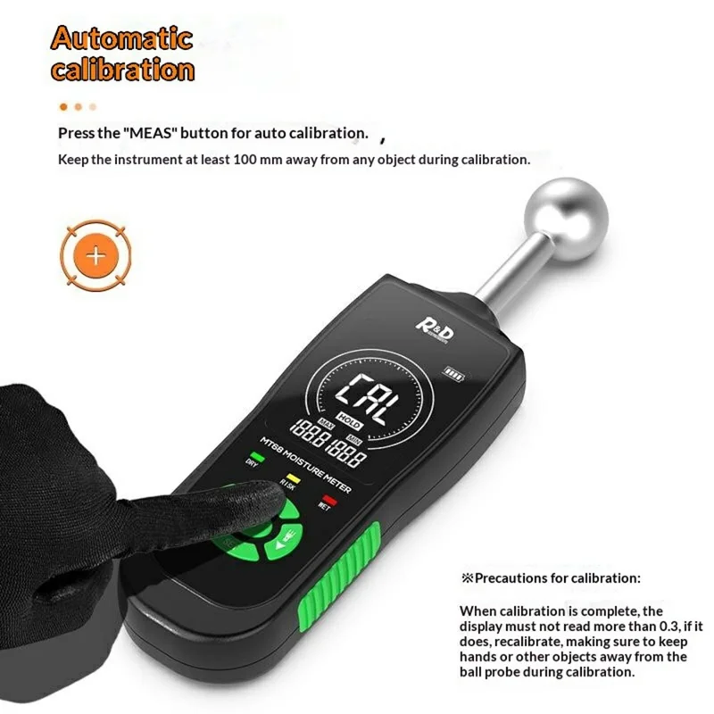 R&D MT68 Spherical Sensor Moisture Meter Non-Destructive Induction Wood Wall Floor Humidity Detector (without Battery)