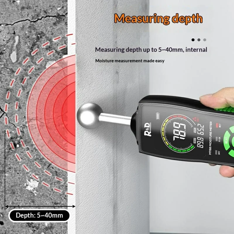 R&D MT68 Spherical Sensor Moisture Meter Non-Destructive Induction Wood Wall Floor Humidity Detector (without Battery)