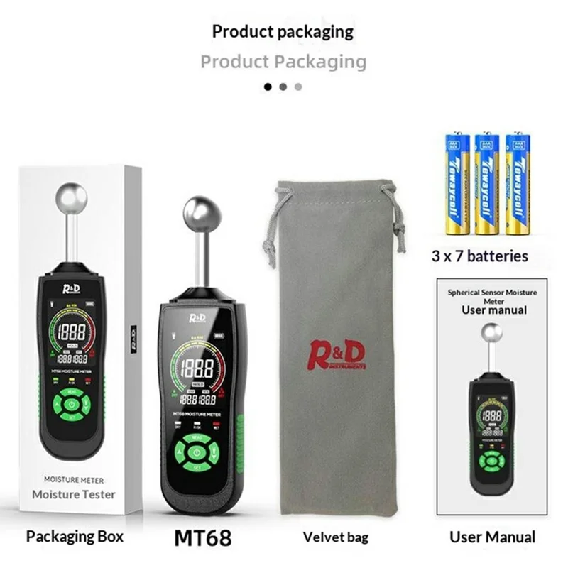 R&D MT68 Spherical Sensor Moisture Meter Non-Destructive Induction Wood Wall Floor Humidity Detector (without Battery)