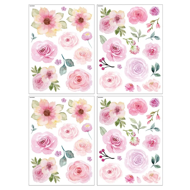 SCHHQT01-04 4Pcs / Set Flowers Wall Decor Sticker for Bedroom Decal Wallpaper (with EN71 Certification)