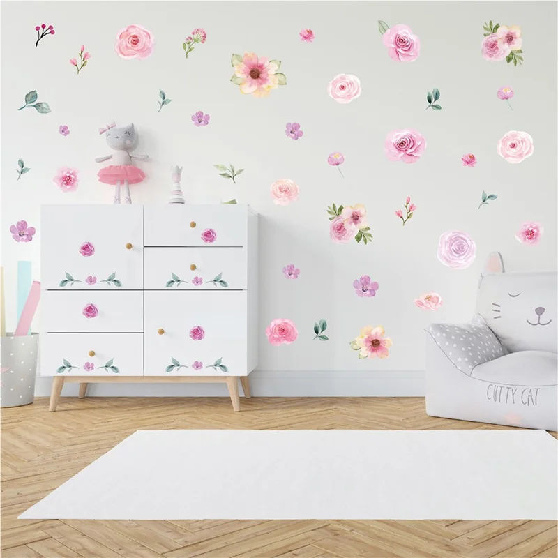 SCHHQT01-04 4Pcs / Set Flowers Wall Decor Sticker for Bedroom Decal Wallpaper (with EN71 Certification)