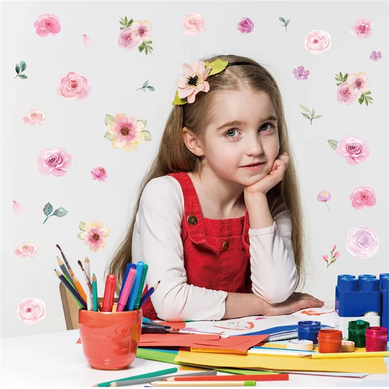 SCHHQT01-04 4Pcs / Set Flowers Wall Decor Sticker for Bedroom Decal Wallpaper (with EN71 Certification)