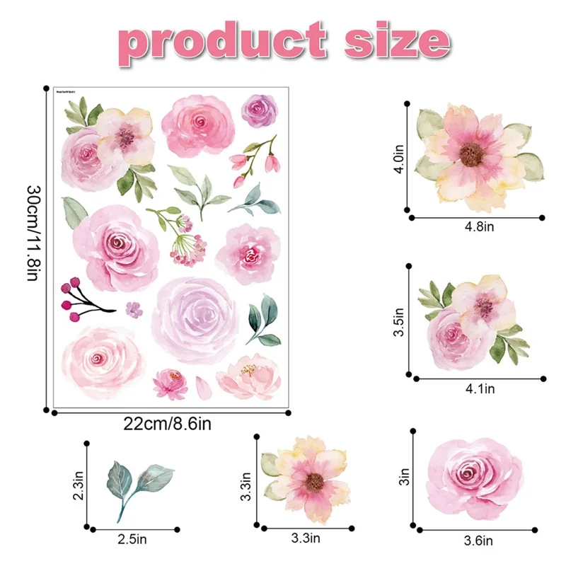 SCHHQT01-04 4Pcs / Set Flowers Wall Decor Sticker for Bedroom Decal Wallpaper (with EN71 Certification)