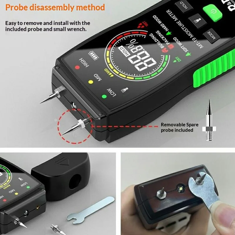 R&D MT-19C Wood Moisture Meter Digital LCD Moisture Detector for Timber Paper Building Materials (without Battery)
