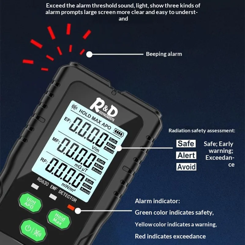 R&D Instruments EMF Detector 3 in 1 Electric Magnetic RF Radiation Meter EF MF Frequency Tester