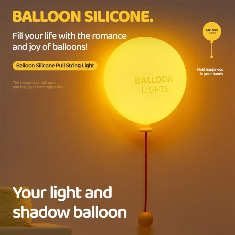 A072 Lampe de Nuit en Silicone Ballon, Lampe de Table avec Cordelette de Tir, 3 Niveaux de Luminosité, Contrôle Tactile pour Chambre à Coucher