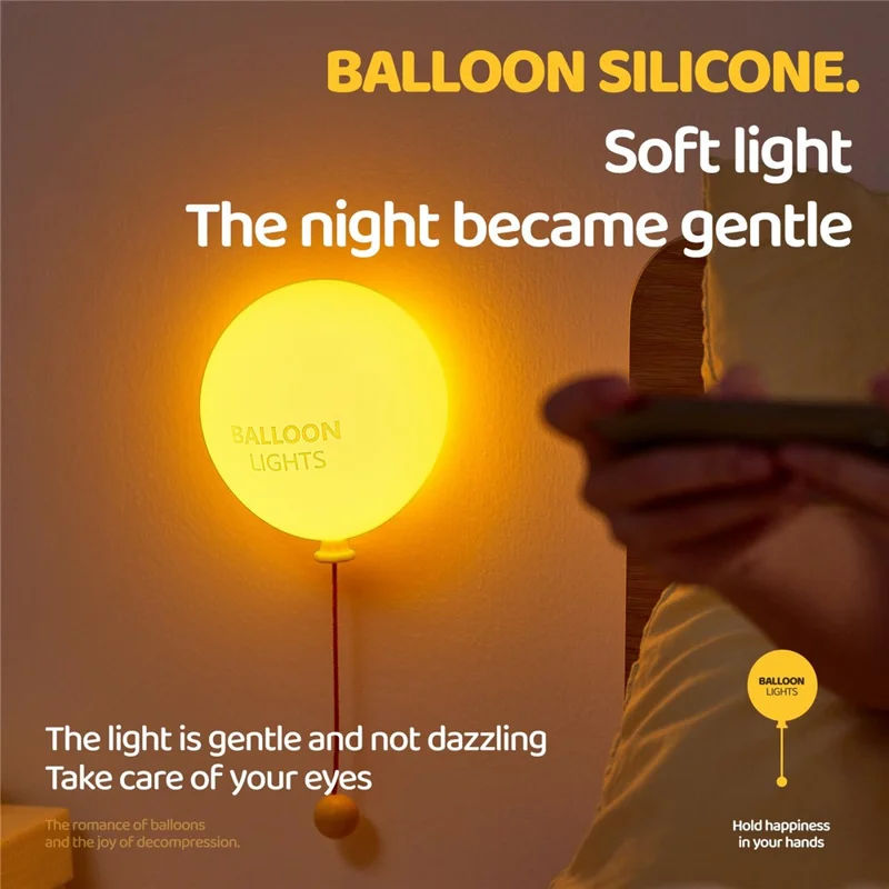 A072 Lampe de Nuit en Silicone Ballon, Lampe de Table avec Cordelette de Tir, 3 Niveaux de Luminosité, Contrôle Tactile pour Chambre à Coucher