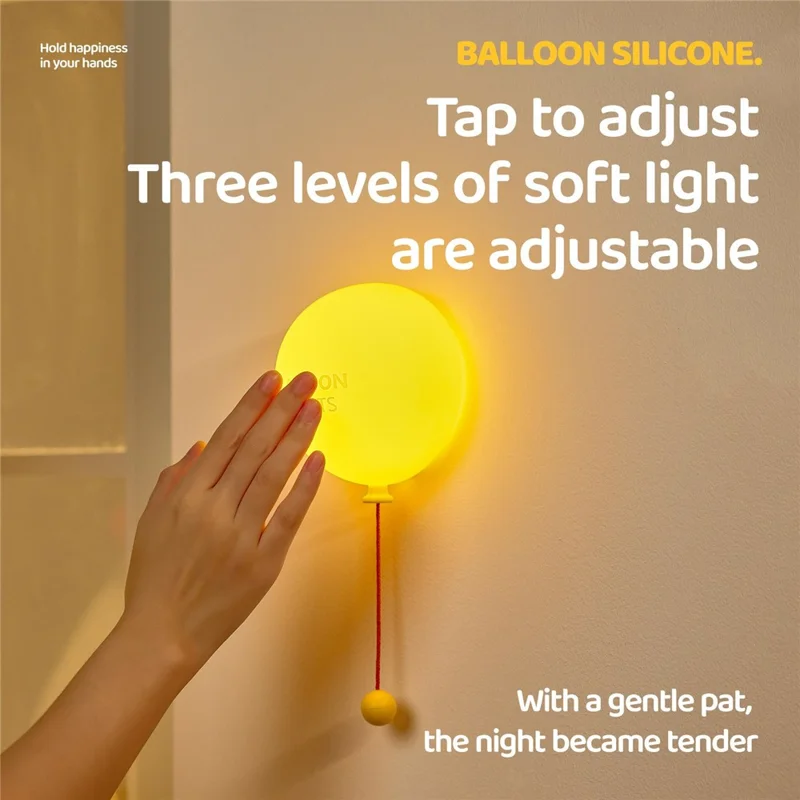 A072 Lampe de Nuit en Silicone Ballon, Lampe de Table avec Cordelette de Tir, 3 Niveaux de Luminosité, Contrôle Tactile pour Chambre à Coucher