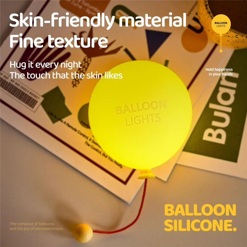 A072 Lampe de Nuit en Silicone Ballon, Lampe de Table avec Cordelette de Tir, 3 Niveaux de Luminosité, Contrôle Tactile pour Chambre à Coucher