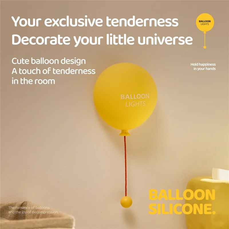 A072 Lampe de Nuit en Silicone Ballon, Lampe de Table avec Cordelette de Tir, 3 Niveaux de Luminosité, Contrôle Tactile pour Chambre à Coucher