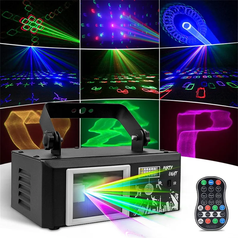 Projecteur laser RGB 5 en 1, 1000+ motifs, lampe d'ambiance avec télécommande pour DJ, KTV, bar - Noir